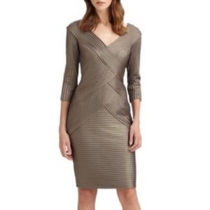 Tadashi Shoji gold metallic pleated body con dress size xs